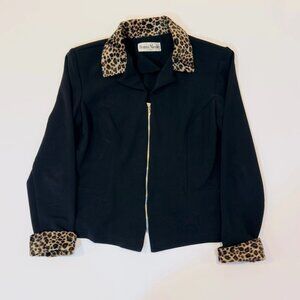 Ronni Nicole Women’s M Black Jacket Jaguar Print Accents Chic Stylish Coat